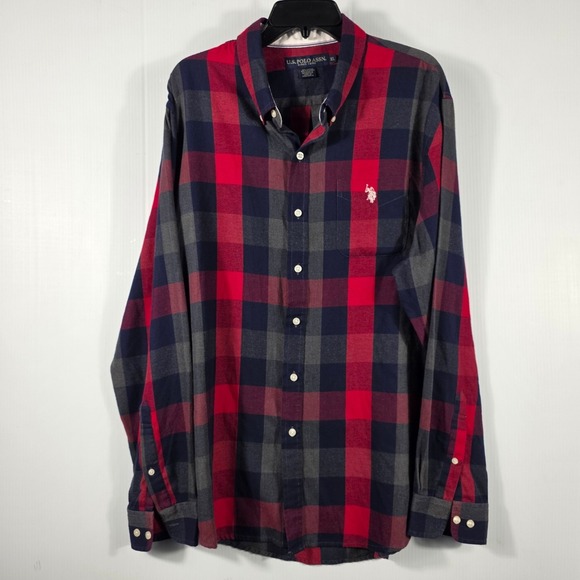 U.S. Polo Assn. Other - US Polo Assn Mens XL Red Navy Blue Plaid Long Sleeve Button Down Shirt Pocket